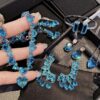 Retro blue heart-shaped gemstone pendant