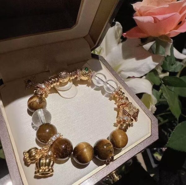 Tiger-eye stone crystal bell orchid bracelet